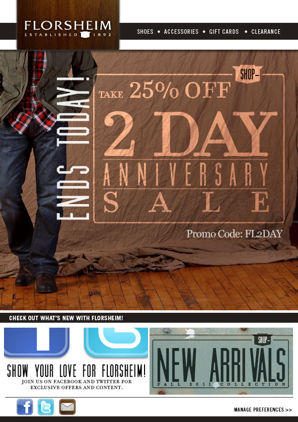 ENDS TODAY! Save 25% during the 2-Day Anniversary Sale with PROMO CODE "FL2Day"!