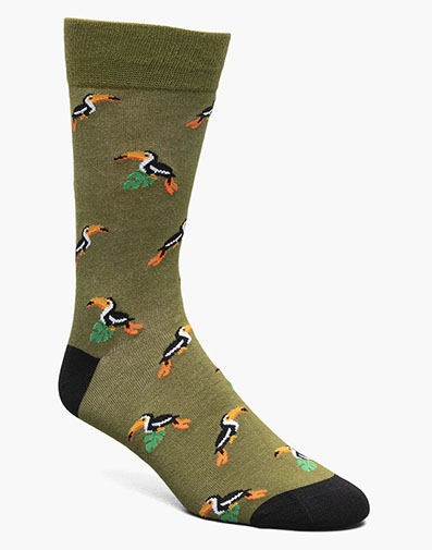 Toucan Men's Crew Dress Socks in Olive for $10.00 dollars.
