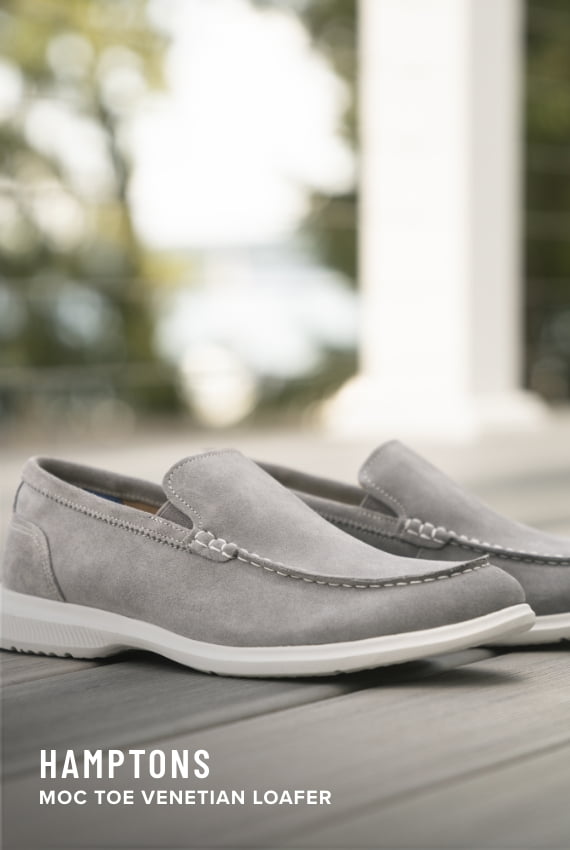 Shoes for Men view all category. Image features the Hamptons in grey.