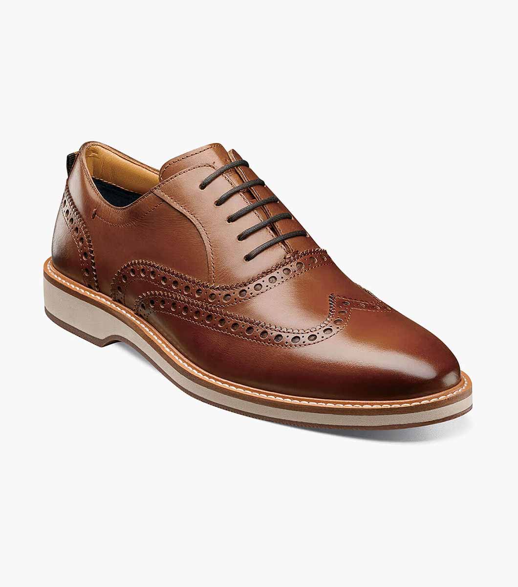 Men’s Dress Shoes Cognac Wingtip Oxford Florsheim Manhattan