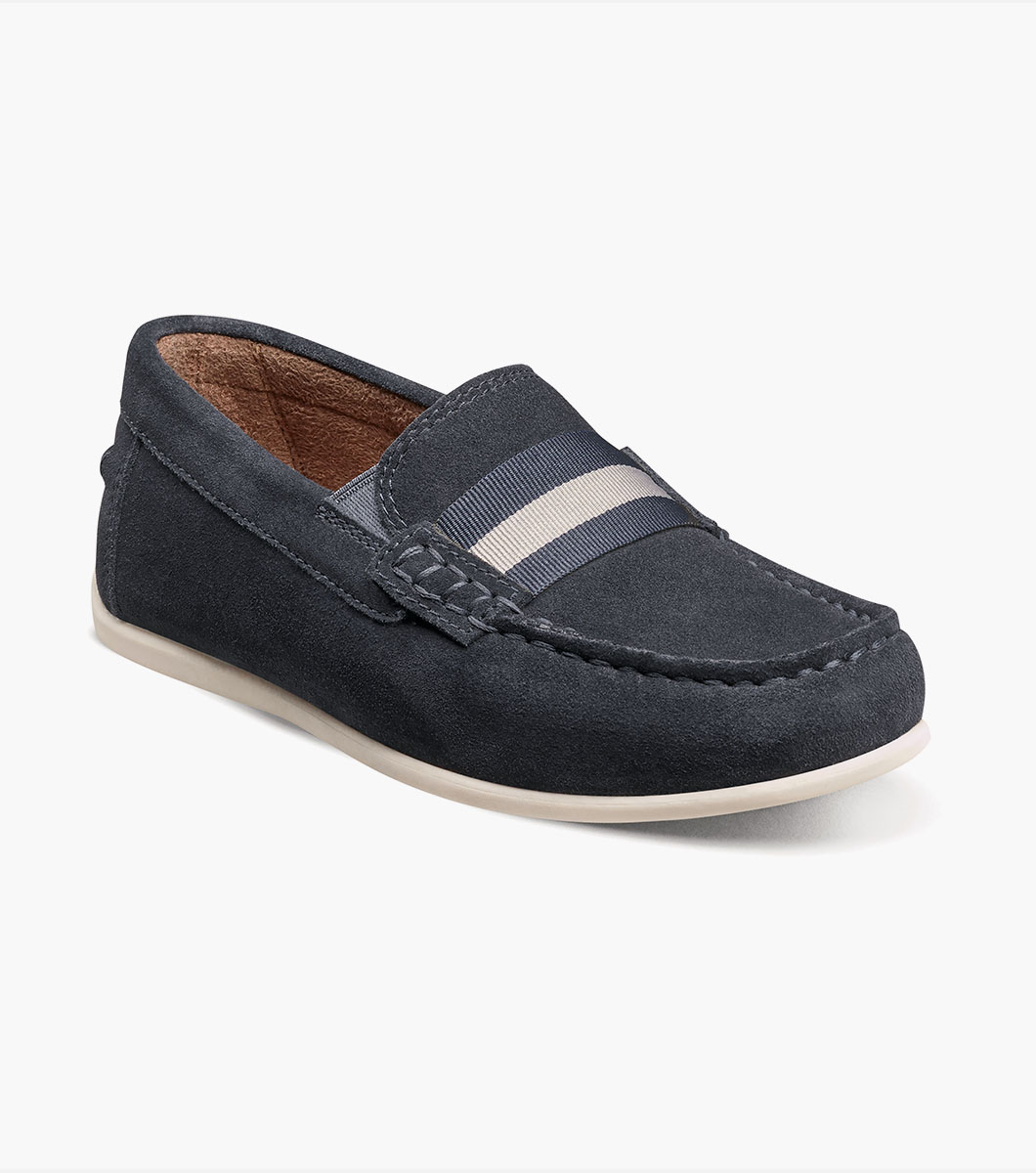 Florsheim Shoes Jasper Jr. Boys Moc Toe Strap Loafer Navy Suede Size 12 Little Kid