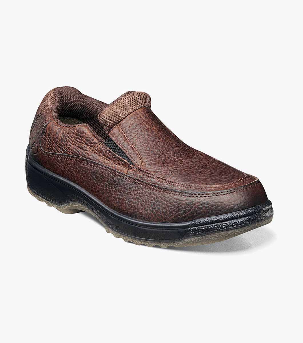 Mens leather moc toe slip on safety shoe