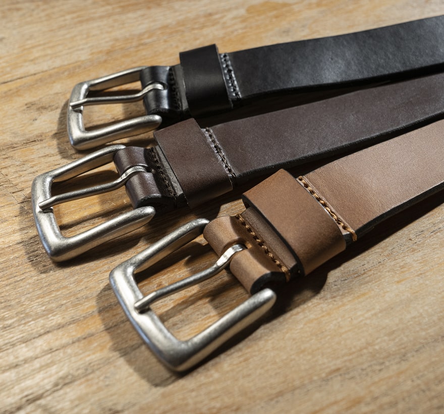 Click to shop Florsheim accessories. Image features the Berra belt.