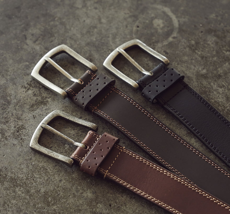 Click to shop Florsheim accessories. Image features the Jarvis belt.