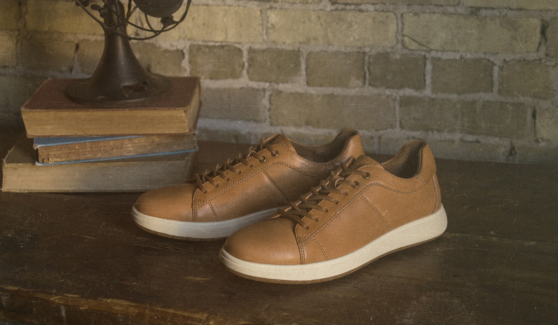 Image features the Heist Lux sneaker in veg tan.