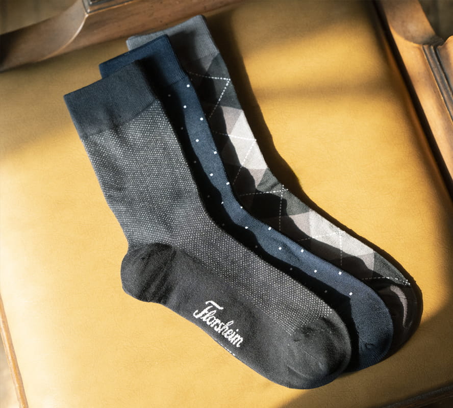 Shop Florsheim accessories featuring a variety of sock patterns.