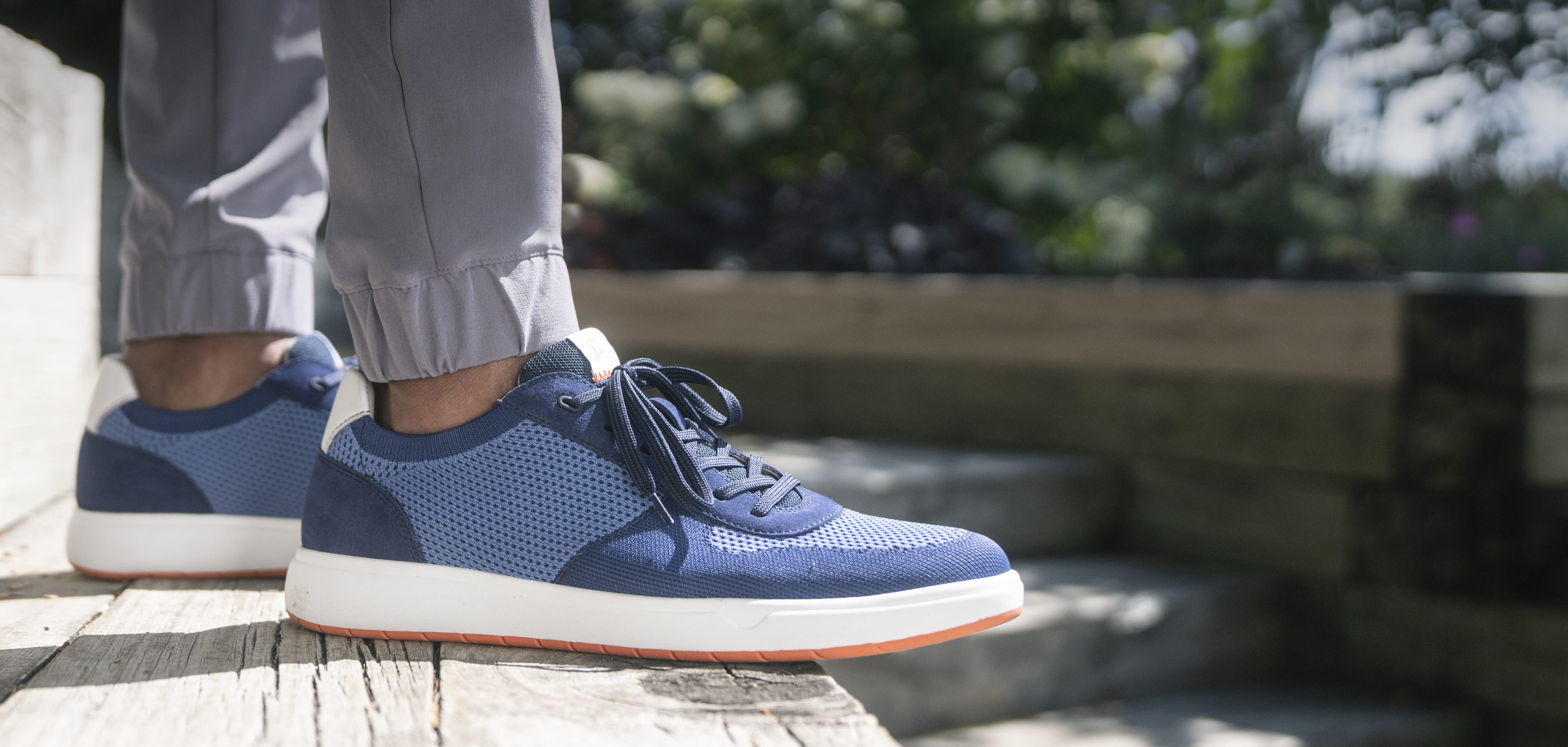 Click to shop Florsheim new arrivals. Image features the Heist 6 eye sneaker in blue.