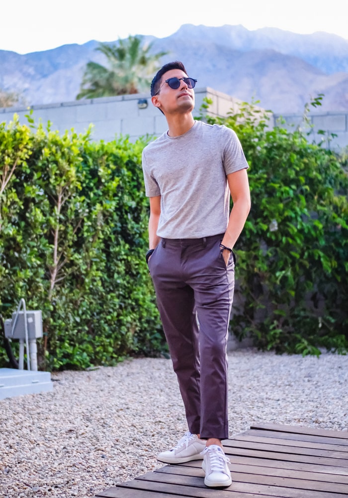 June 2022: Fashion influencer Hector Benavides wears his Heist Lace to Toe Sneaker while exploring Palm Springs, CA.