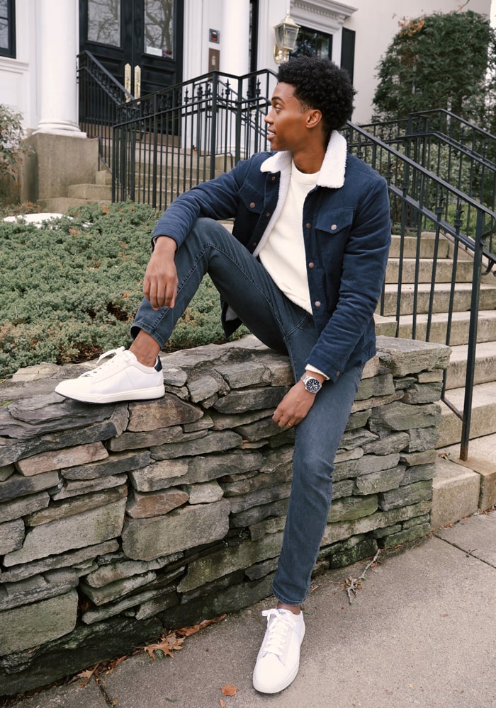March 2022: Lifestyle Blogger Luda Weigand wears our Heist Plain Toe Lace Up Sneaker while spending time outside in upstate New York.