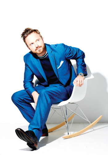 Image of actor Aaron Paul wearing the Frisco Plain Toe Oxford in a feature for Backstage Magazine.