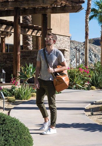Image of blogger Aaron Wester strolling through Palm Springs wearing the Forward Lo Lace Up.