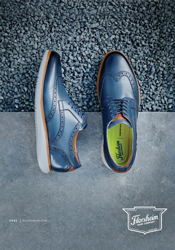 Image of the Fuel Wingtip Oxford in Navy from an advertisement in Sports Illustrated Magazine.