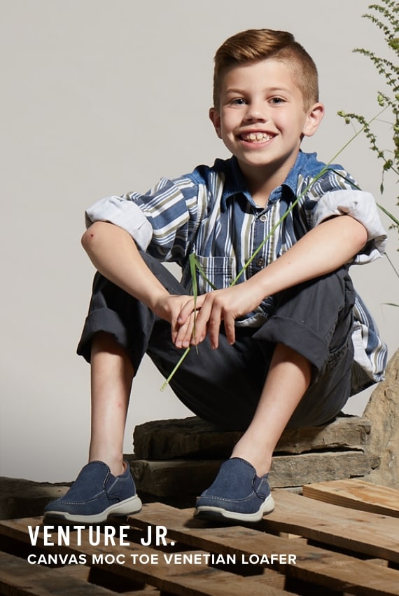 Kids Shoes on Sale category. Image features the Kids Venture canvas slip on.