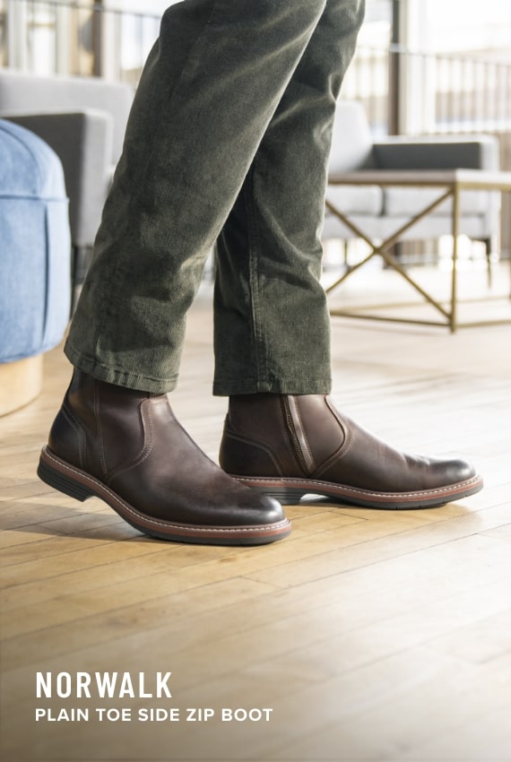 Norwalk Collection Image features the Norwalk side zip boot in brown.