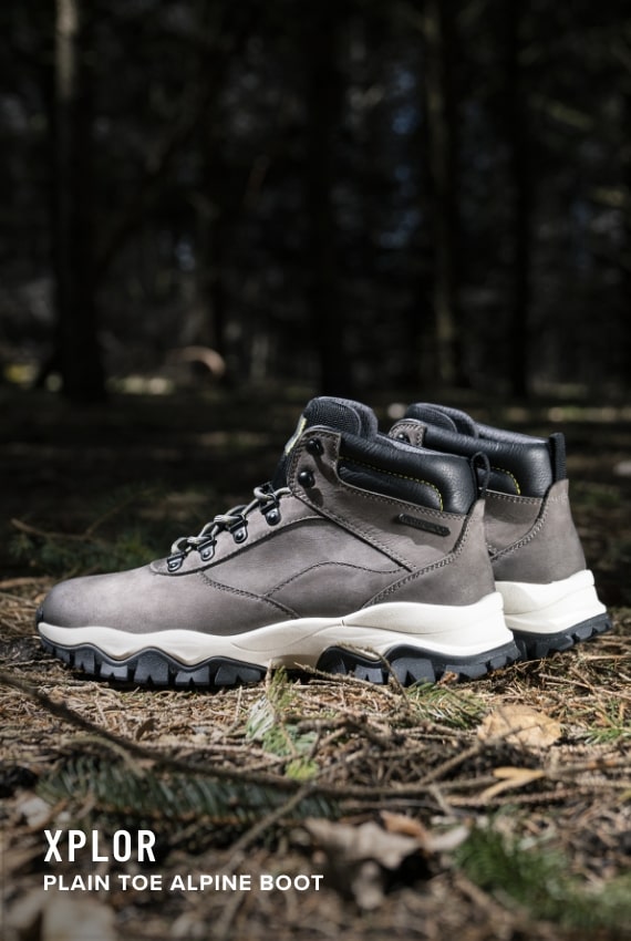Men's Newest Shoes category. Image features the Xplor Alpine boot in grey.