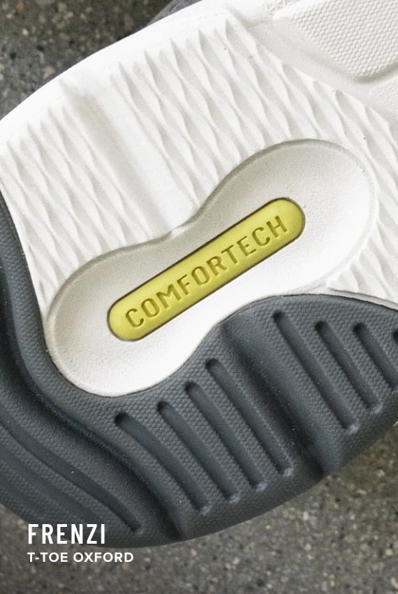 Florsheim Comfortech category. Image features the Comfortech footbed on the Frenzi.