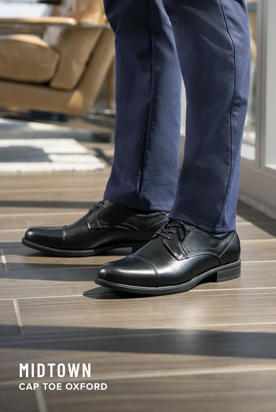 Florsheim Top Sellers category. Image features the Midtown cap toe oxford in black. 