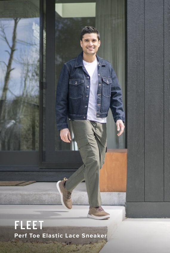 Men's Casual Shoes category. Image features the Fleet sneaker in brown.