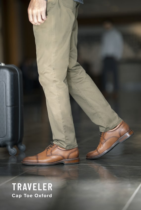 Traveler Collection Image features the Traveler cap toe oxford in cognac.