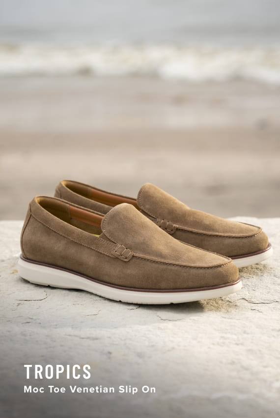 Father's Day Picks Image features the Tropics Venetian loafer in sand.