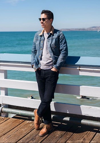Image of blogger Gio Serna wearing the Indie Cap Boot at the San Celemente Pier.