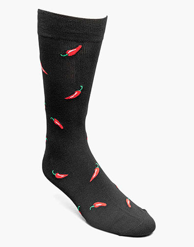 Chili Pepper Men's Crew Dress Socks in Black for $10.00 dollars.