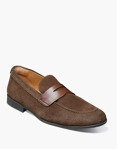 Modena Moc Toe Penny Loafer in Brown Suede for $140.00 dollars.