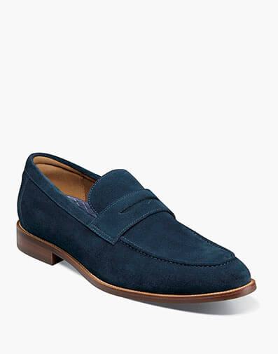 Rucci Moc Toe Penny Loafer in Navy Suede for $130.00 dollars.