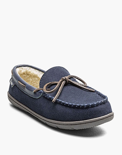 CozyUp Moc Toe Tie Slipper in Navy Suede for $70.00 dollars.