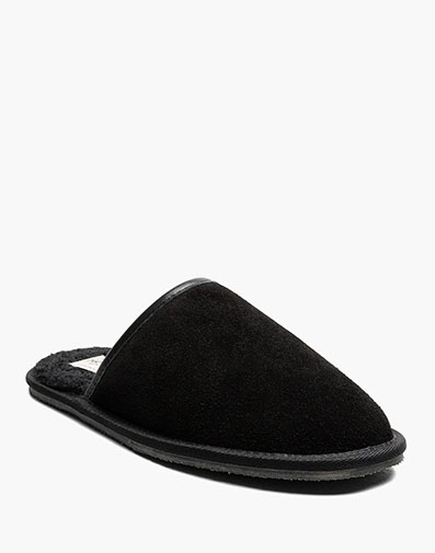Chillout Plain Toe Scuff Slipper in Black Suede for $65.00 dollars.