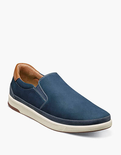 Crossover Double Gore Slip On Sneaker in Navy Nubuck for $39.90 dollars.
