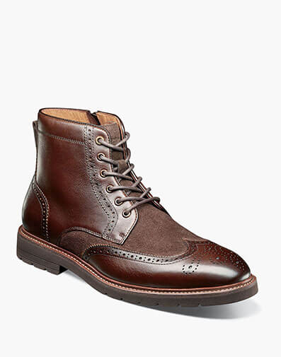 Redford Wingtip Lace Up Boot in Brown for $145.00 dollars.