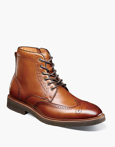 Redford Wingtip Lace Up Boot in Cognac for $145.00 dollars.