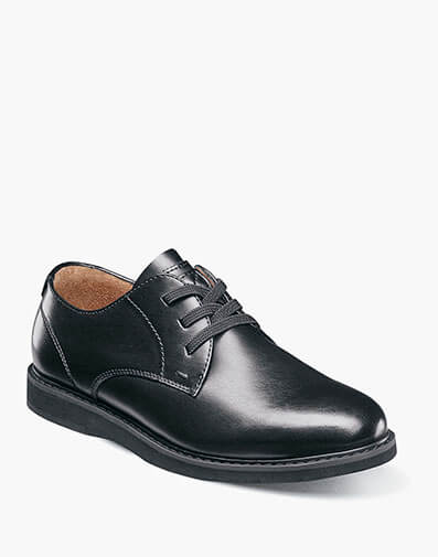 Vibe Jr. Boys Elastic Lace Plain Toe Oxford in Black Smooth for $59.95 dollars.