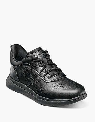 Fleet Jr. Boys Perf  Toe Elastic Lace Sneaker in Black Smooth for $59.95 dollars.