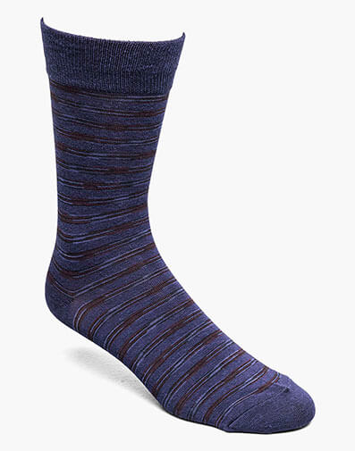 Heather Stripe Men's Crew Dress Socks in Blue Multi for $12.00 dollars.