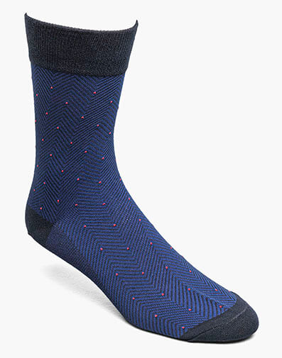 Herringbone Dot Men's Crew Dress Socks in Navy Multi for $12.00 dollars.